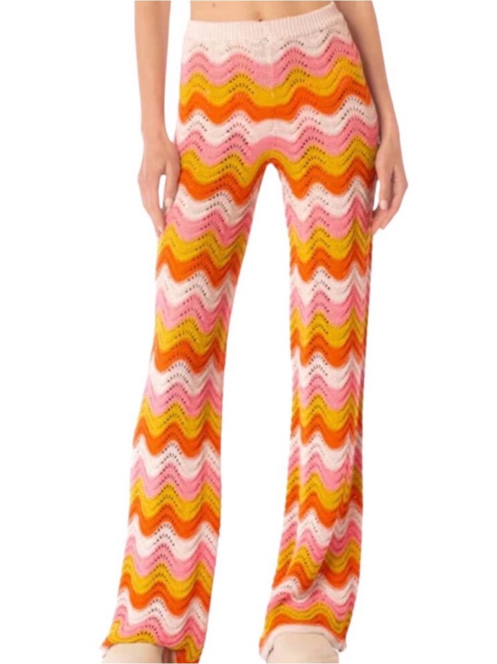 Maaji Chevron Wave Knit Joggers in Pink, White & Orange Multi